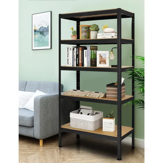 5 Tier Garage Storage Shelf Heavy Duty Steel Rack with Adjustable MDF Shelves for Home and Shop Black {2}
