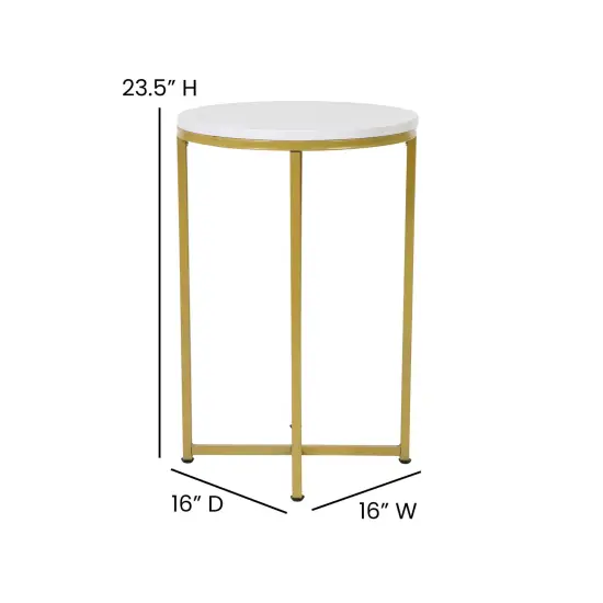 Merrick Lane Fairdale End Table with Round Cross Brace Frame WhiteMar/BrushGold {4}