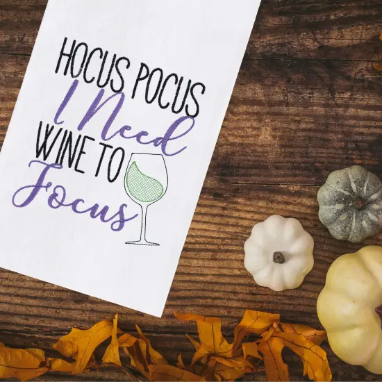 Hocus Pocus I Need Wine to Focus Halloween Embroidered Flour Sack Cotton Kitchen Towel {4}