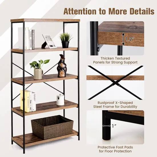 Multipurpose Open Bookcase Industrial Rack Wide Standing Storage Shelf Brown {4}