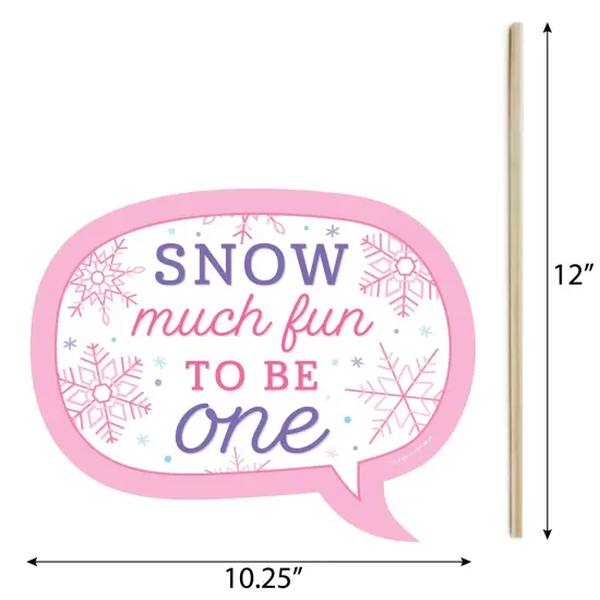 Big Dot of Happiness Funny Pink Snowflakes 1st Birthday - Girl Winter ONEderland Party Photo Booth Props Kit - 10 Piece {6}