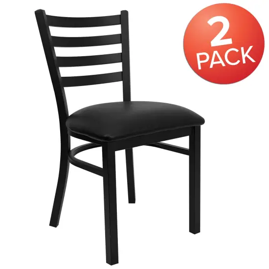 Emma and Oliver 2 Pack Ladder Back Metal Restaurant Chair BlackVYL/BlackMetal {5}