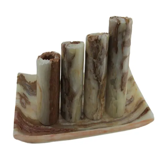 Red and White Marble Artisan Hand Crafted 5 Piece Marble Candle and Tray Set {4}