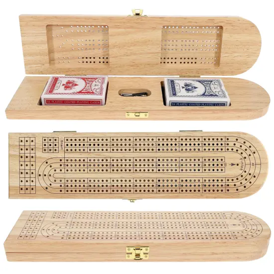 Pacific Shore Games Wooden Cribbage Board Game Set, Continuous 3 Track {1}