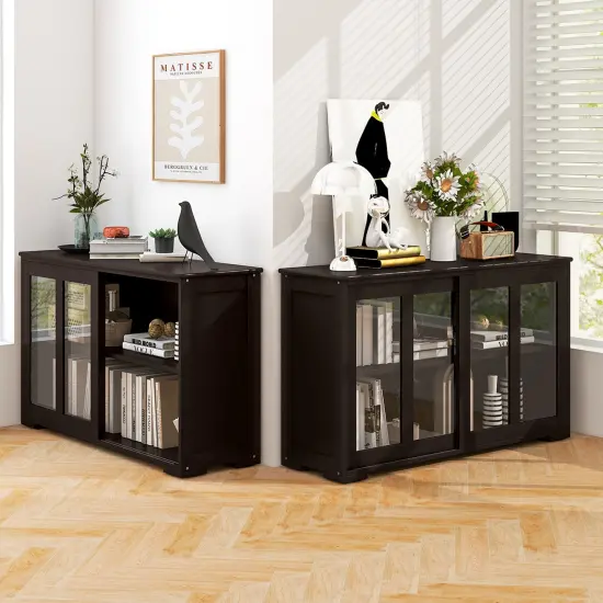 Costway 2-Door Stackable Buffet Sideboard Set of 2 with Sliding Tempered Glass Doors Black/Coffee/Gray/White {5}