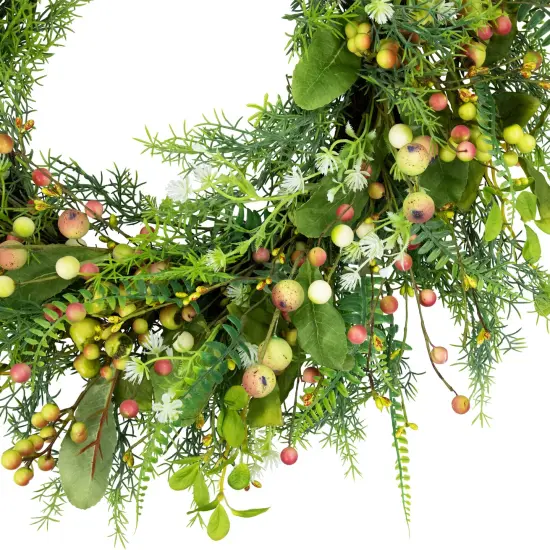 Northlight Berry and Crabapple Fern Foliage Spring Wreath - 22" Green {7}