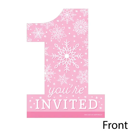 Big Dot of Happiness Pink Snowflakes 1st Birthday Shaped Fill-In Invitations - Girl Winter ONEderland Party Invitation Cards with Envelopes Set of 12 {4}