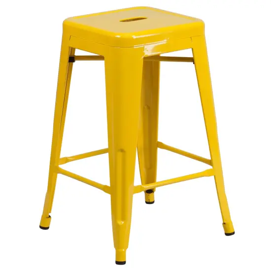 Merrick Lane Newark Series Backless Metal Stool with Square Seat for Indoor-Outdoor Use Yellow {1}