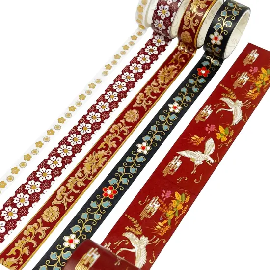 Wrapables Gold Foil Washi Tape in Gift Box Set for DIY Arts & Crafts, Scrapbooking, Diary, Stationery, Card Making, Gift Wrapping (20 Rolls) Dancing Cranes {3}