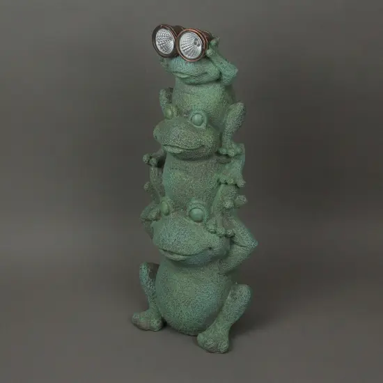 Green Resin Standing Frogs Solar LED Sculpture Decorative Garden Art Yard Light {3}