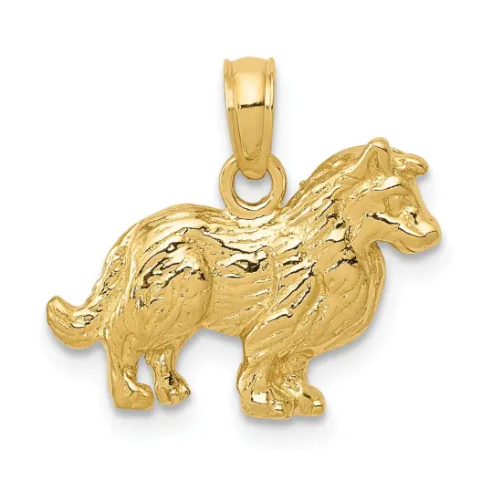 14K Yellow Gold Collie Dog Charm Doggy Pendant Jewelry 15mm x 17mm {1}