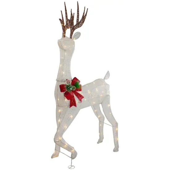 Northlight 60" LED Lighted Glitter Reindeer with Red Bow Outdoor Christmas Decoration White {5}