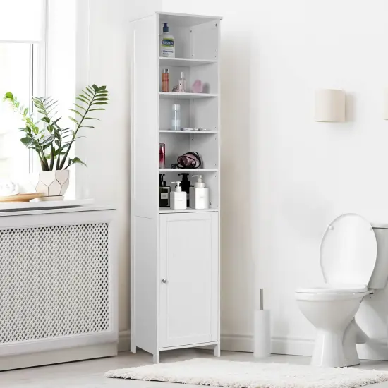 72" Free Standing Tall Floor Bathroom Storage Cabinet with Adjustable Shelves White {2}