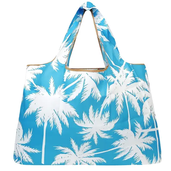 Wrapables Large Foldable Tote Nylon Reusable Grocery Bag Palm Trees in Blue {2}