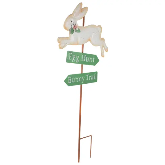Northlight Easter Egg Hunt and Bunny Trail Outdoor Metal Spring Yard Stake - 25.5" White {4}
