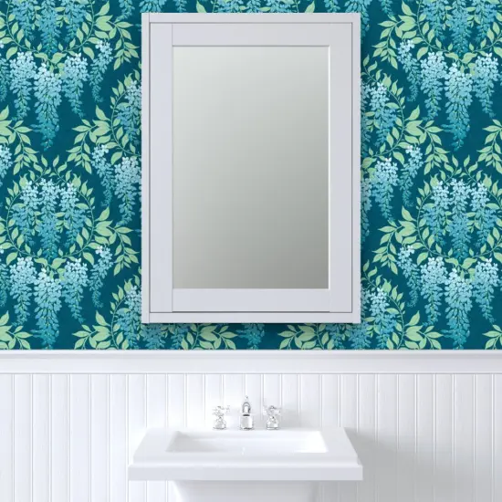 Peel & Stick Wallpaper 2FT Wide Art Deco Floral Garden Botanical Cottagecore Wisteria Vine Custom Removable Wallpaper by Spoonflower {6}