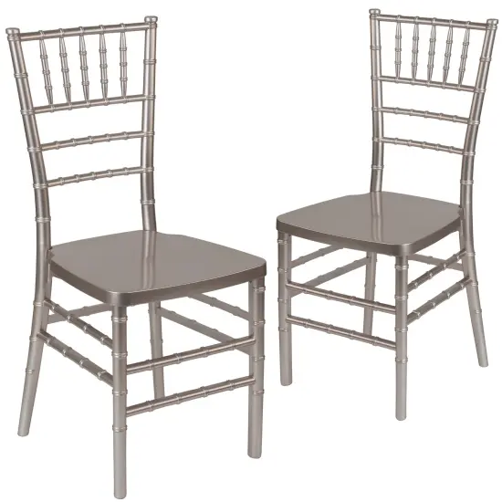 Emma and Oliver 2 Pack PREMIUM Resin Stacking Chiavari Chair Pewter {1}