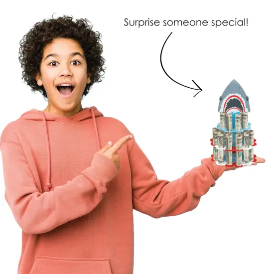 Big Dot of Happiness Shark Zone - DIY Jawsome Shark Party or Birthday Party Money Holder Gift - Cash Cake {7}