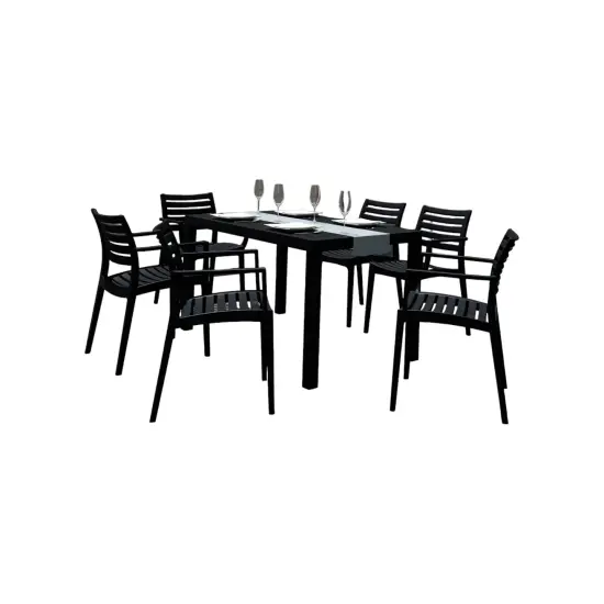 Luxury Commercial Living 7-Piece Black Patio Dining Set with Armchairs 55" {1}