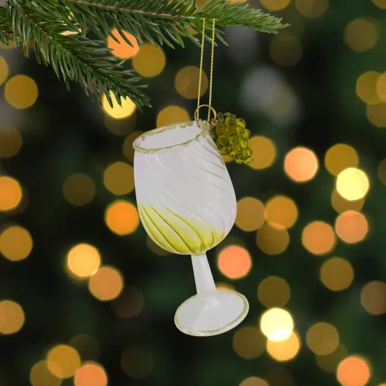 Northlight 4.25" Yellow Wine Glittered Glass Christmas Ornament {3}