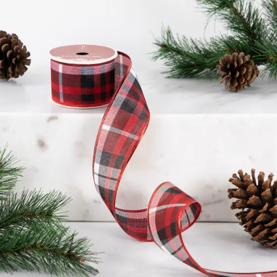 Northlight Red and Black Plaid Wired Craft Christmas Ribbon 2.5" x 10 Yards {3}