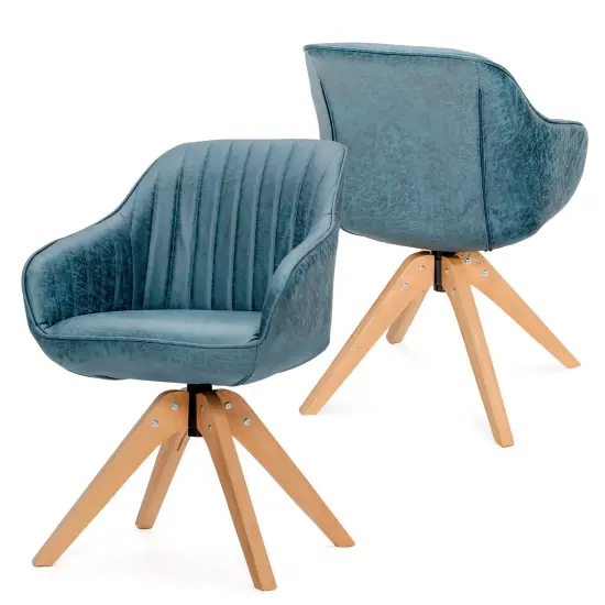 Costway Set of 2 Swivel Accent Chair Modern Leathaire Armchairs w/ Beech Wood Legs Grey\Blue\Brown {7}