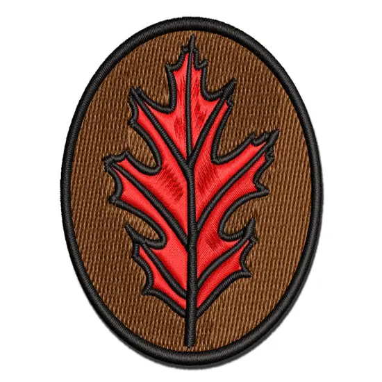 Red Oak Leaf Multi-Color Embroidered Iron-On or Hook & Loop Patch Applique {1}