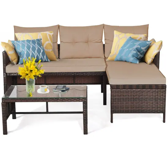 3 Piece Patio Wicker Rattan Sofa Set Beige {6}