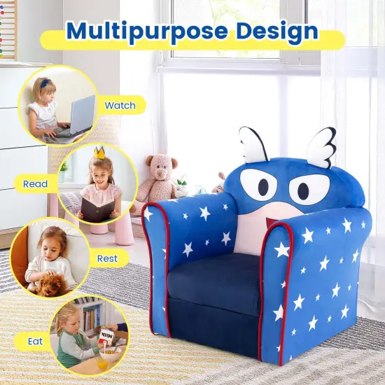 Costway Kid's Sofa Chair Toddler Upholstered Armchair Wooden Frame Children Couch Navy {6}