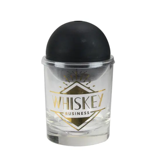 Wild Eye 10 oz. "Whiskey Business" Glass Tumbler with Black Sphere Ice Mold Clear {3}