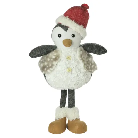 Northlight Standing Penguin with Plush Vest and Beanie Santa Hat Christmas Figurine - 24" Gray {1}