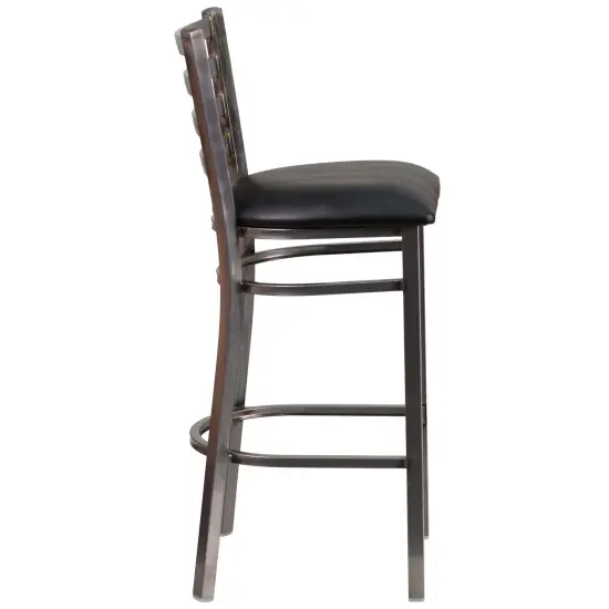 Emma and Oliver Clear Coated Ladder Back Metal Restaurant Dining Barstool BlackVinyl/ClearCoat {6}