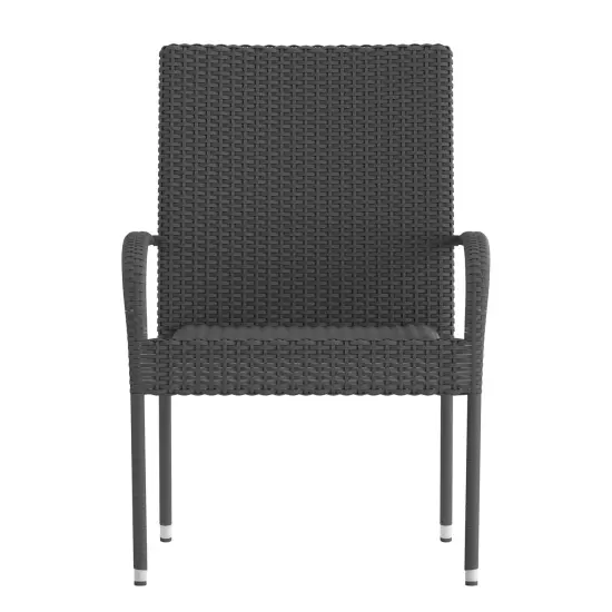 Merrick Lane Set of Mathias Indoor/Outdoor Black Wicker Patio Chairs with Powder Coated Steel Frame, Comfortably Curved Back and Arms Gray {3}