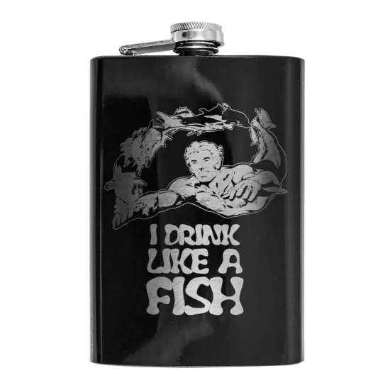 8oz BLACK I Drink Like a Fish Flask {1}