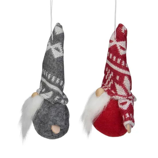 Northlight Santa Gnome Hanging Christmas Ornaments - 4" - Gray and Red - Set of 2 {5}