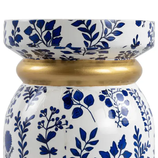 Northlight Floral Wooden Candle Holder - 6" - White and Blue {7}