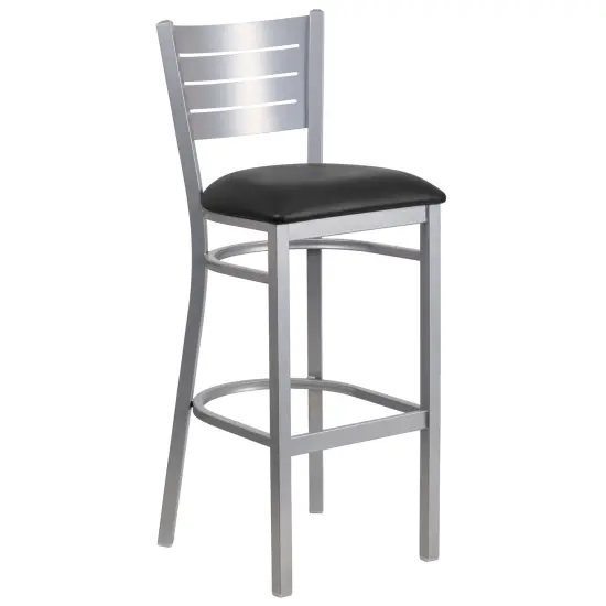 Emma and Oliver Silver Slat Back Metal Restaurant Dining Barstool MahoganyWood/Silver {6}