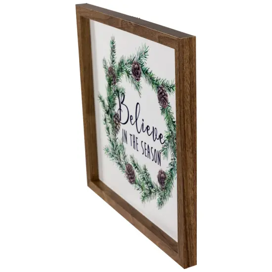 Northlight Wooden Framed "Believe In The Season" Christmas Wall Sign - 11.75" Green {6}