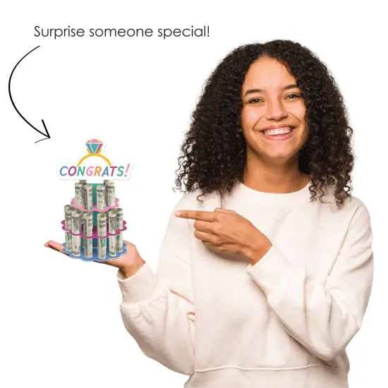 Big Dot of Happiness Just Engaged - Colorful - DIY Engagement Party Money Holder Gift - Cash Cake {7}