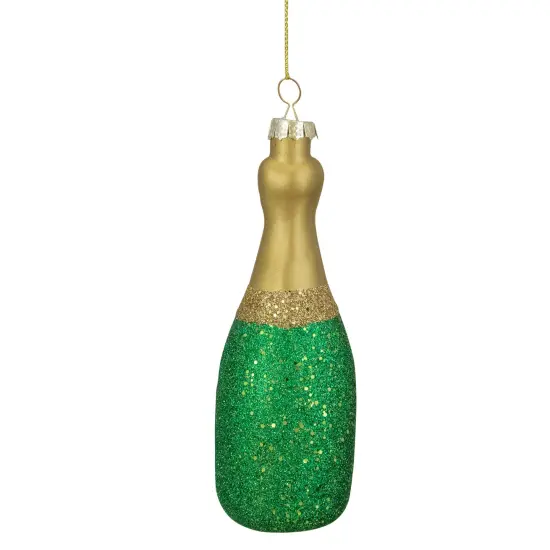Northlight 5" Gold and Green Glass Champagne Bottle Christmas Ornament {6}