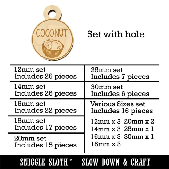 Coconut Text with Image Flavor Scent Mini Wood Shape Charms Jewelry DIY Craft {1}