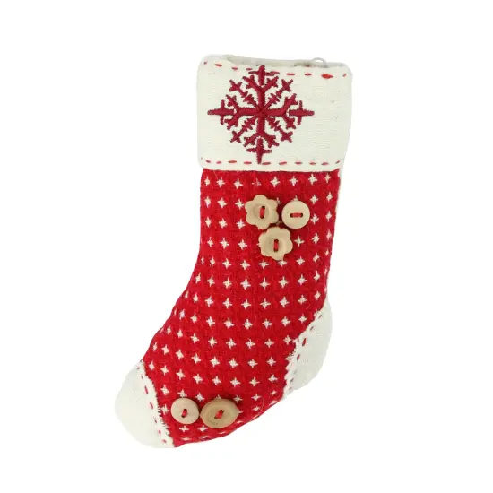 Gallerie II 7.5" Plush Red Holiday Stocking with Snowflake Embroidered Burlap Cuff Decorative Christmas Ornament Brown {1}