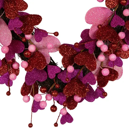 Northlight Glittered Hearts and Berries Valentine's Day Twig Wreath - 20" Pink {6}