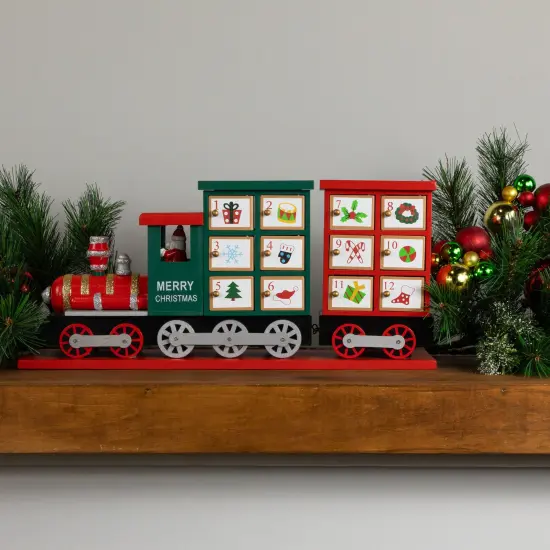 Northlight 16.5" Locomotive Train Wooden Christmas Advent Calendar Red {3}