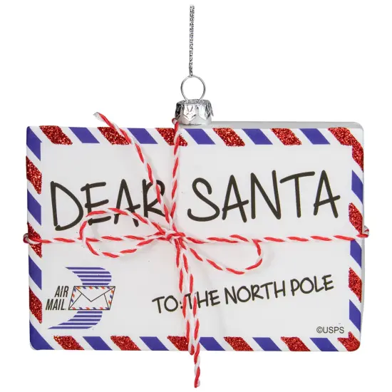 Northlight Envelope USPS "Dear Santa" with Stripes Glass Christmas Ornament - 3.5" - Red Multi {3}