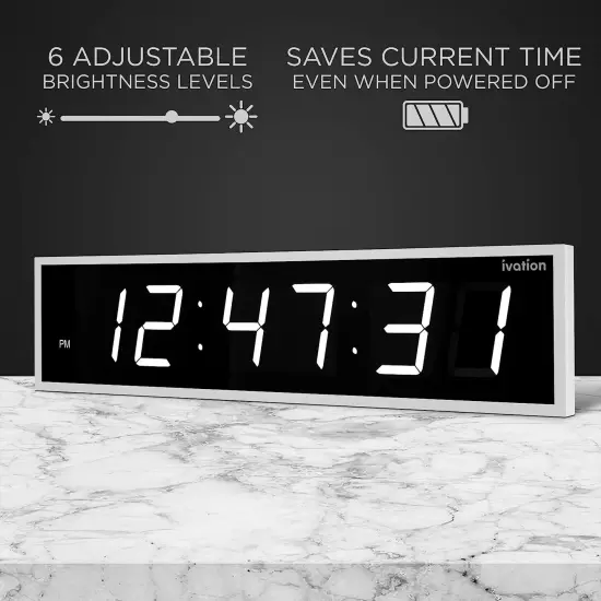 Ivation 72 in. Large Digital Wall Clock, LED Digital Clock with Timer and Alarm White {4}