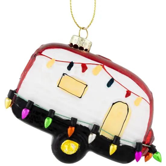 Northlight Decked Out Holiday Camper Glass Christmas Ornament - 3" - White and Red {4}
