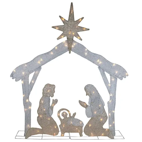 Northlight LED Lighted Holy Family Nativity Scene Outdoor Christmas Decoration - 44" - Warm White Silver {1}