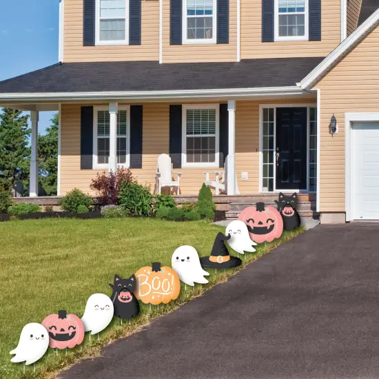 Big Dot of Happiness Pastel Halloween - Ghost, Pumpkin, Cat and Hat Lawn Decorations - Outdoor Pink Pumpkin Party Yard Decorations - 10 Piece {4}