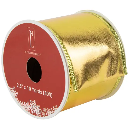 Northlight Shimmering Gold Metallic Wired Craft Christmas Ribbon 2.5" x 10 Yards {1}